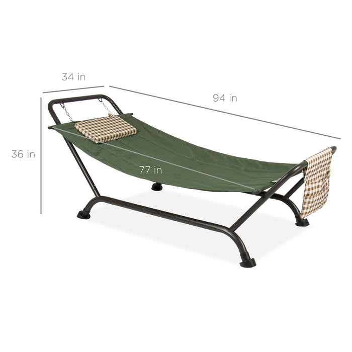 Outdoor Patio Hammock for Backyard, Garden w/ Stand, Pillow, Storage Pockets