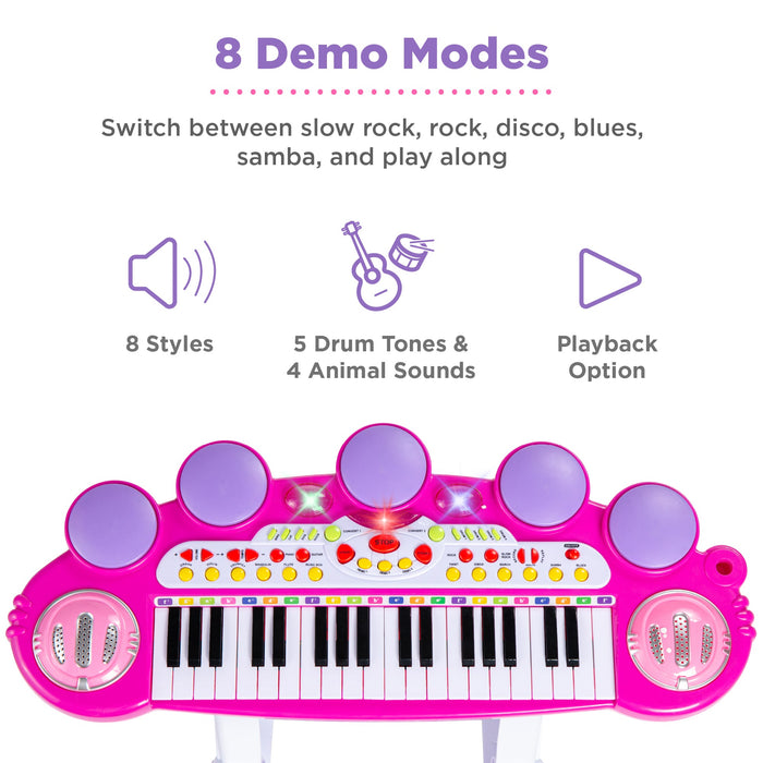 37-Key Kids Electric Keyboard w/ Microphone, Stool