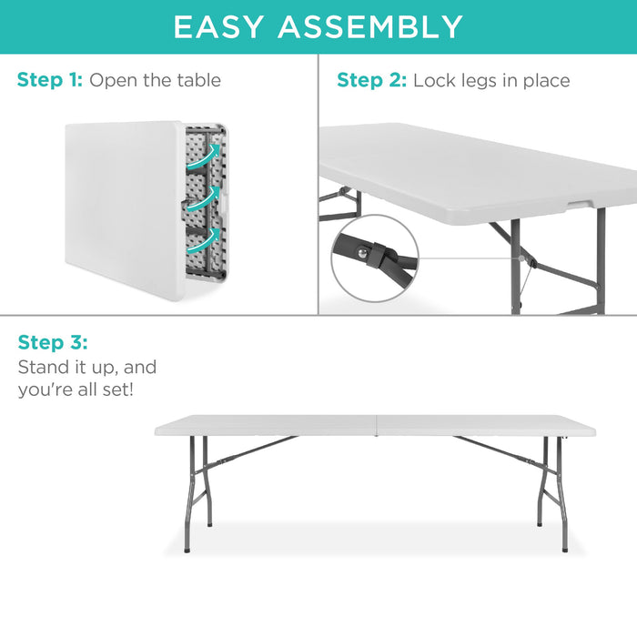 Portable Folding Plastic Dining Table w/ Handle, Lock - 8ft