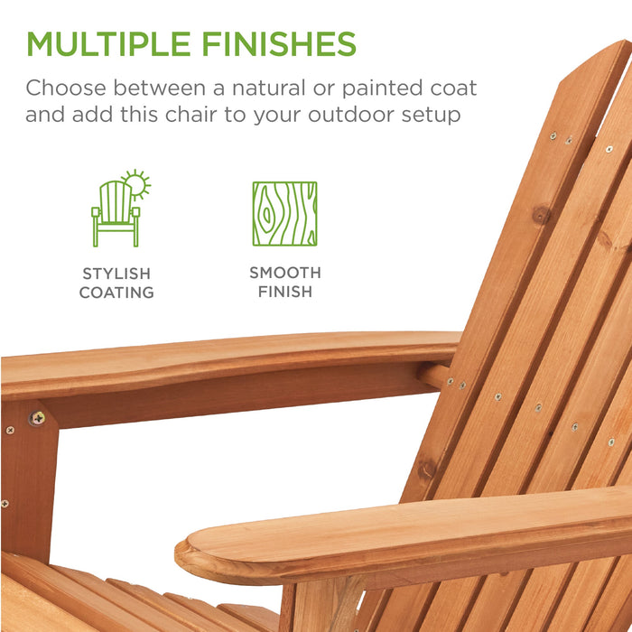 Folding Wooden Adirondack Chair, Accent Furniture w/ Natural Woodgrain