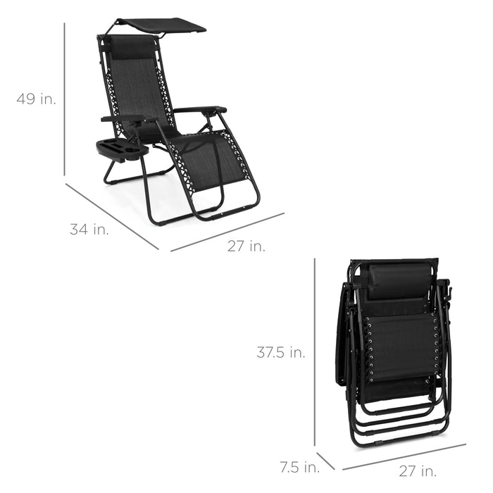 Chaise longue de patio inclinable pliable à gravité zéro avec auvent et plateau latéral