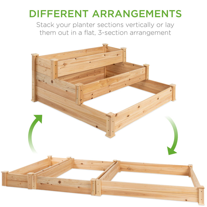 Jardinière surélevée à 3 niveaux en bois de sapin avec installation empilable et plate