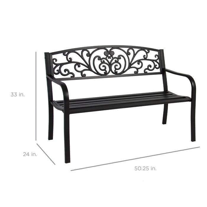 Banc en acier pour extérieur, patio, jardin avec motif floral - 50 po