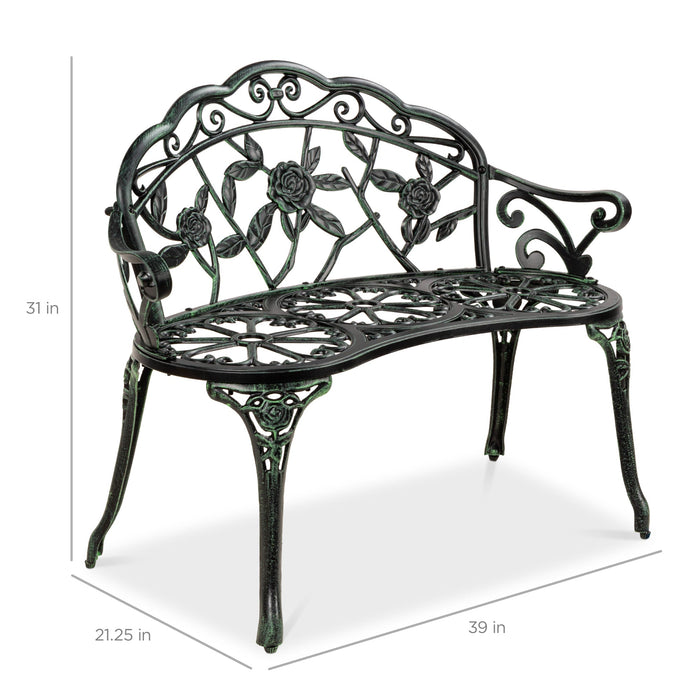 Banc de jardin en acier pour extérieur avec accents floraux roses - 39 po