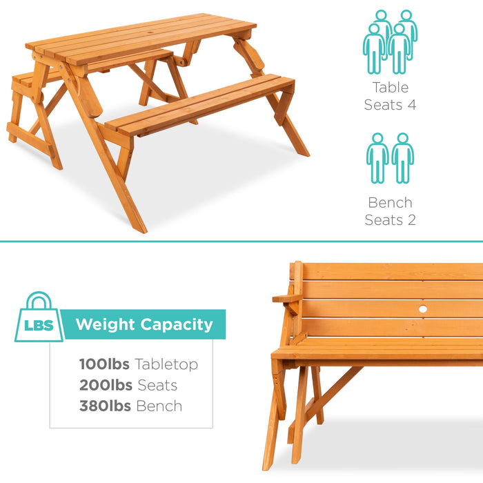 2-in-1 Outdoor Interchangeable Wooden Picnic Table/Garden Bench