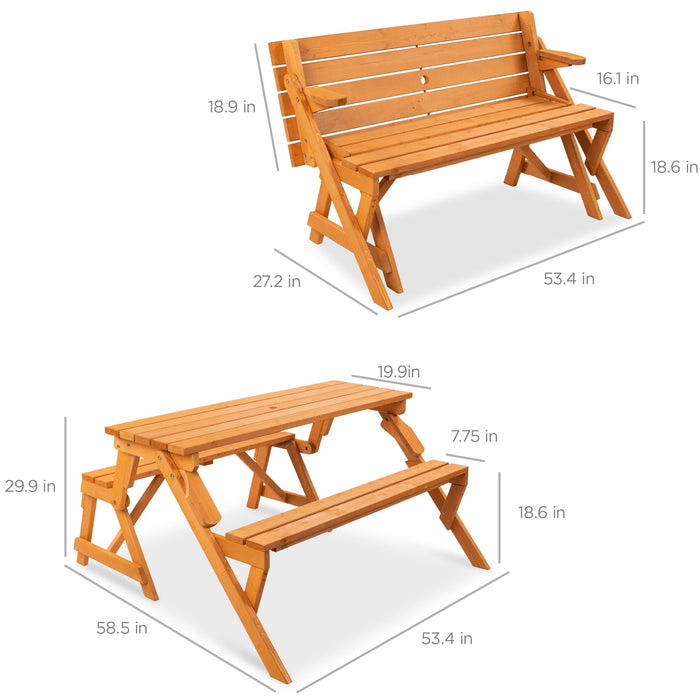 2-in-1 Outdoor Interchangeable Wooden Picnic Table/Garden Bench