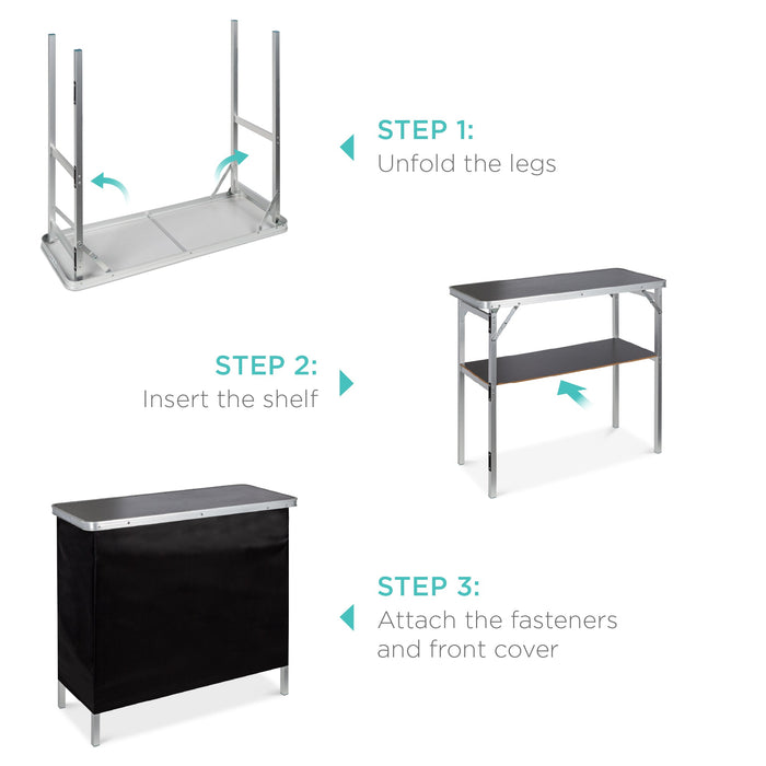 Portable Pop-Up Bar Table w/ Carrying Case, Removable Skirt