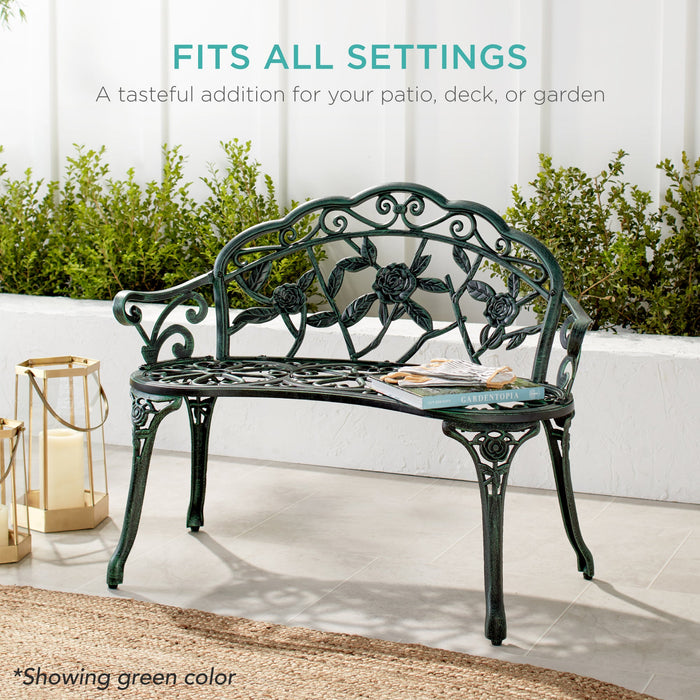 Banc de jardin en acier pour extérieur avec accents floraux roses - 39 po