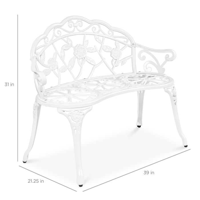 Banc de jardin en acier pour extérieur avec accents floraux roses - 39 po