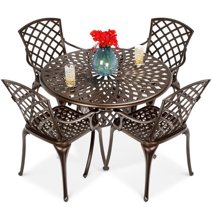 5-Piece All-Weather Cast Aluminum Patio Dining Set w/ 4 Chairs