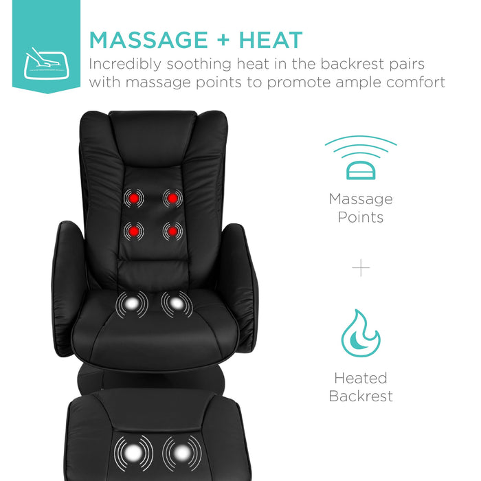 Fauteuil inclinable de massage électrique en similicuir avec tabouret ottoman et télécommande