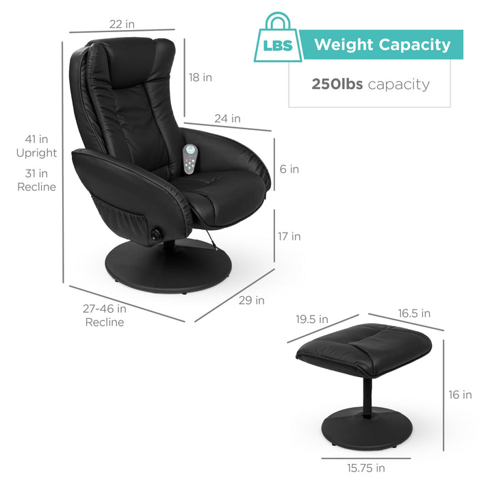 Fauteuil inclinable de massage électrique en similicuir avec tabouret ottoman et télécommande