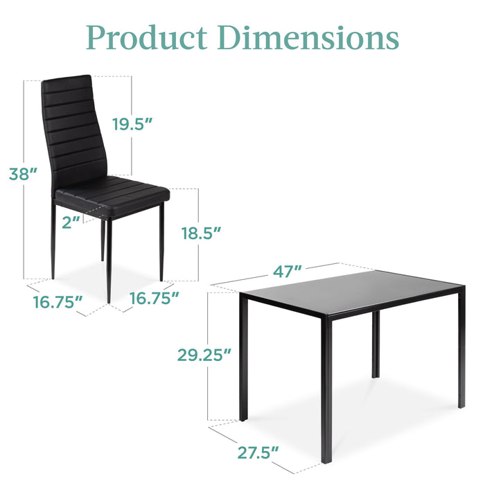 Ensemble de table à manger 5 pièces avec plateau en verre et chaises en cuir