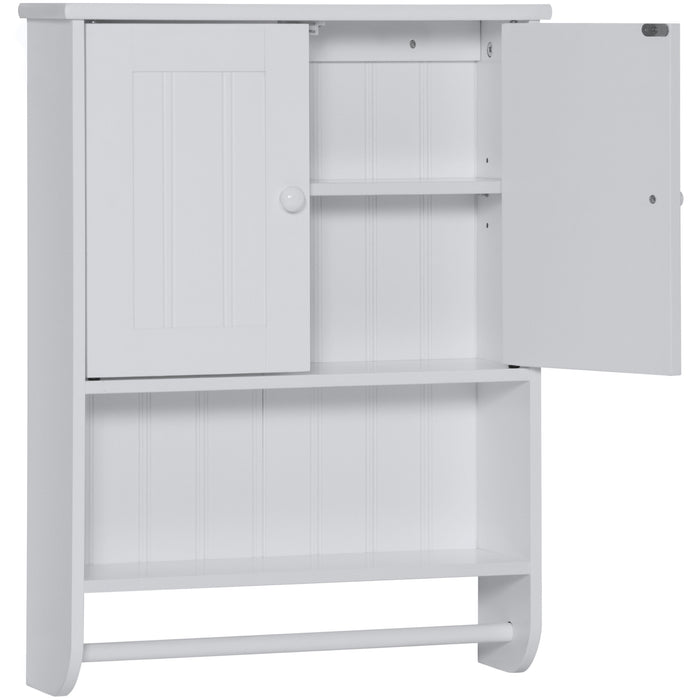 Bathroom Wall Storage Organization Cabinet w/ Double Doors, Towel Bar