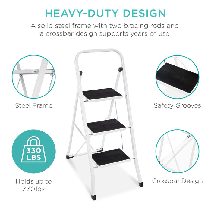 3-Step Portable Folding Step Ladder w/ Non-Slip Feet, 330lb Capacity