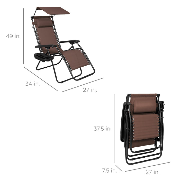 Chaise longue de patio inclinable pliable à gravité zéro avec auvent et plateau latéral