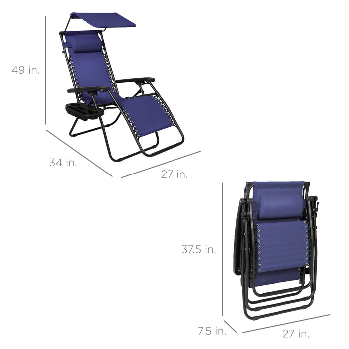 Chaise longue de patio inclinable pliable à gravité zéro avec auvent et plateau latéral