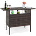 Outdoor Wicker Bar Counter Table w/ 2 Steel Shelves, 2 Rails