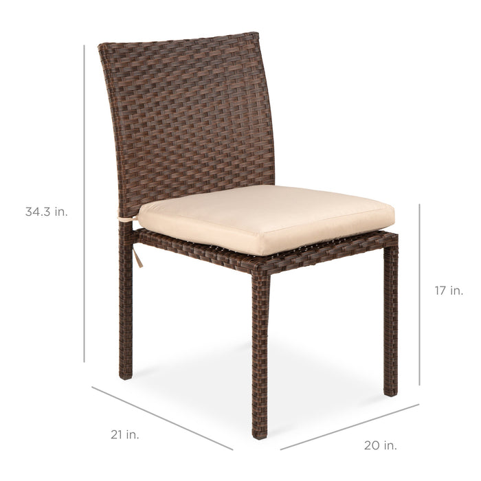 Lot de 4 chaises empilables en osier pour patio extérieur avec coussins, résistance aux UV