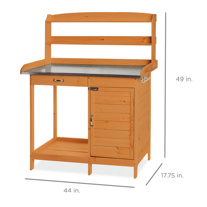 Banc de jardin en bois avec plateau en métal - Naturel