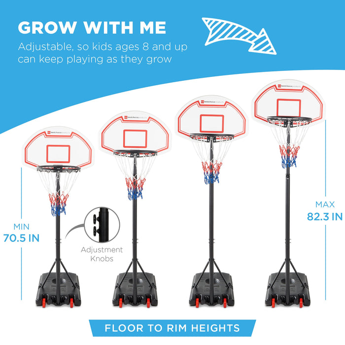 Kids Height-Adjustable Basketball Hoop, Portable Backboard System w/ Wheels