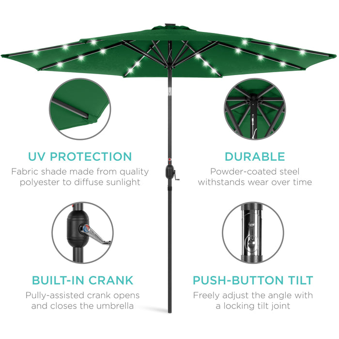 Solar LED Lighted Patio Umbrella w/ Tilt Adjustment, UV-Resistant- 10ft