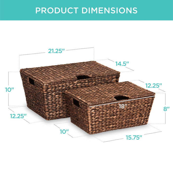 Set of 2 XL Woven Water Hyacinth Storage Baskets