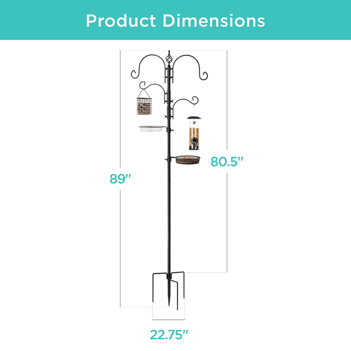 4-Hook Bird Feeding Station, Steel Feeder Stand w/ 2 Bird Feeders - 91in