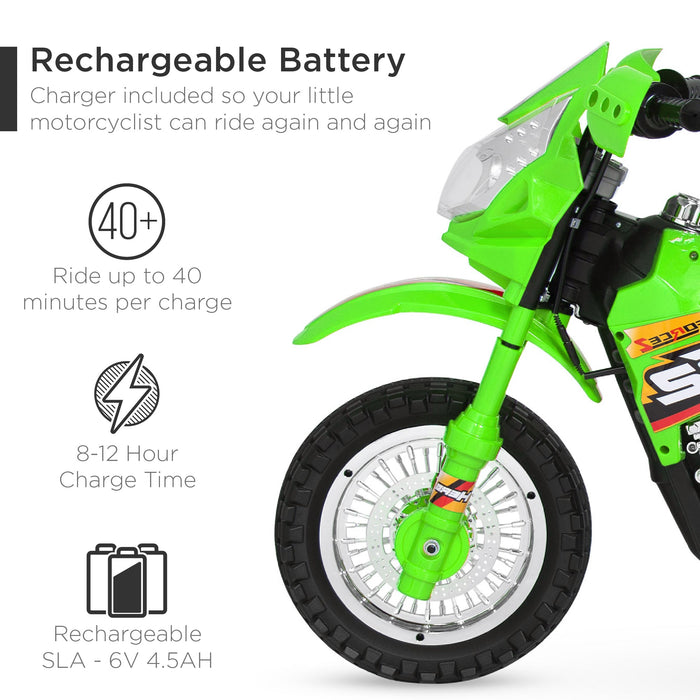 Moto électrique 6 V pour enfants avec roues d'entraînement, lumières et musique