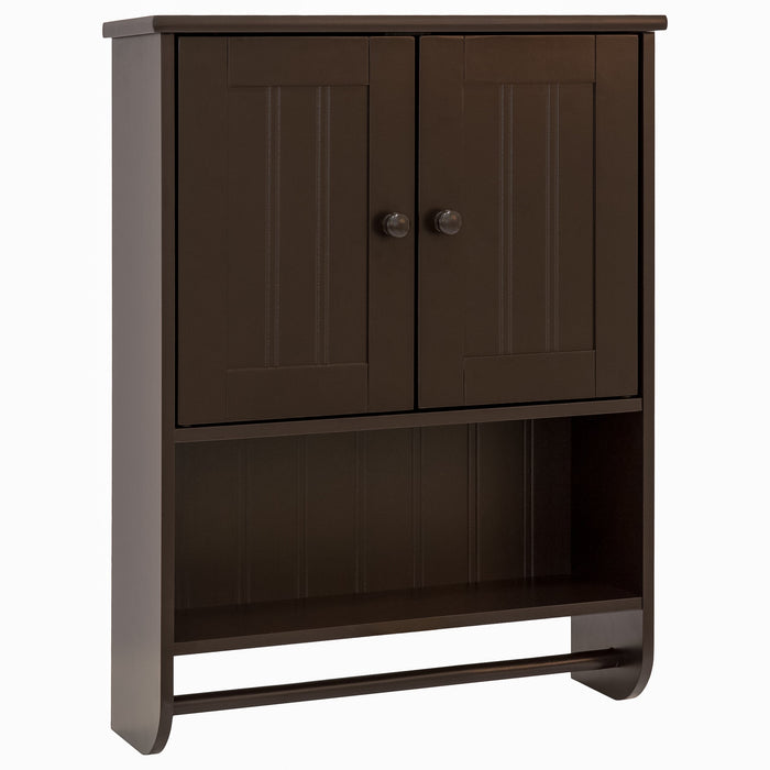 Bathroom Wall Storage Organization Cabinet w/ Double Doors, Towel Bar