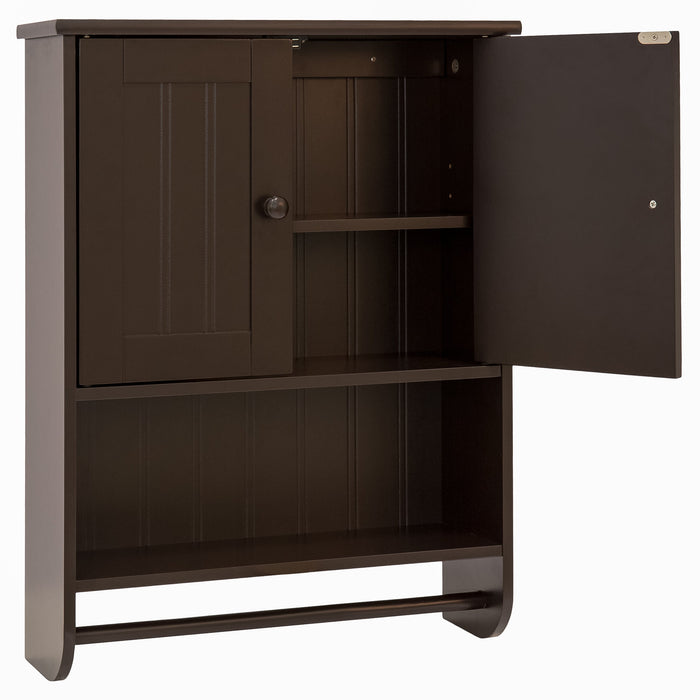 Bathroom Wall Storage Organization Cabinet w/ Double Doors, Towel Bar