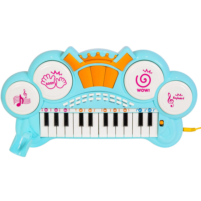 24-Key Kids Musical Electronic Keyboard w/ Drums, Microphone, MP3 - Blue