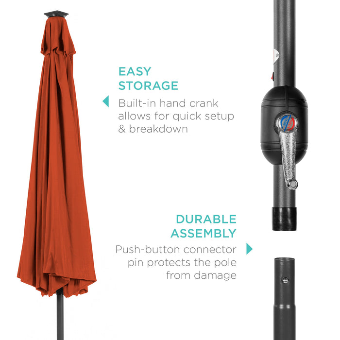 Solar LED Lighted Patio Umbrella w/ Tilt Adjustment, UV-Resistant- 10ft