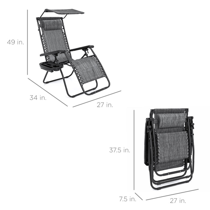 Chaise longue de patio inclinable pliable à gravité zéro avec auvent et plateau latéral