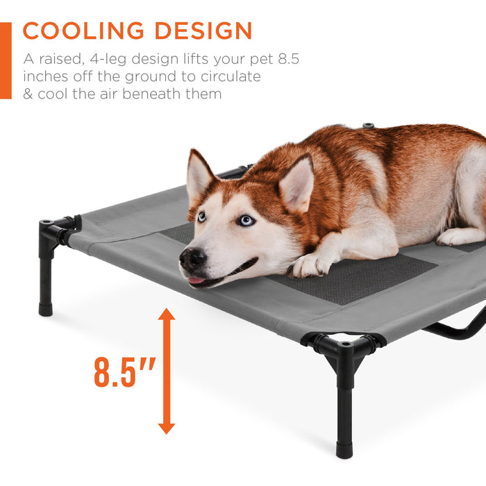 36in Outdoor Raised Cooling Pet Dog Bed w/ Canopy, Travel Bag