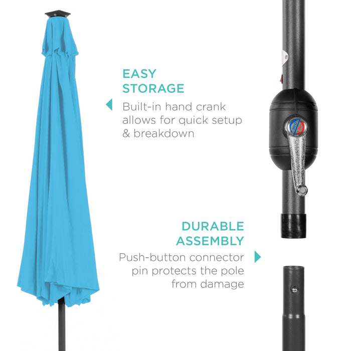 Solar LED Lighted Patio Umbrella w/ Tilt Adjustment, UV-Resistant- 10ft