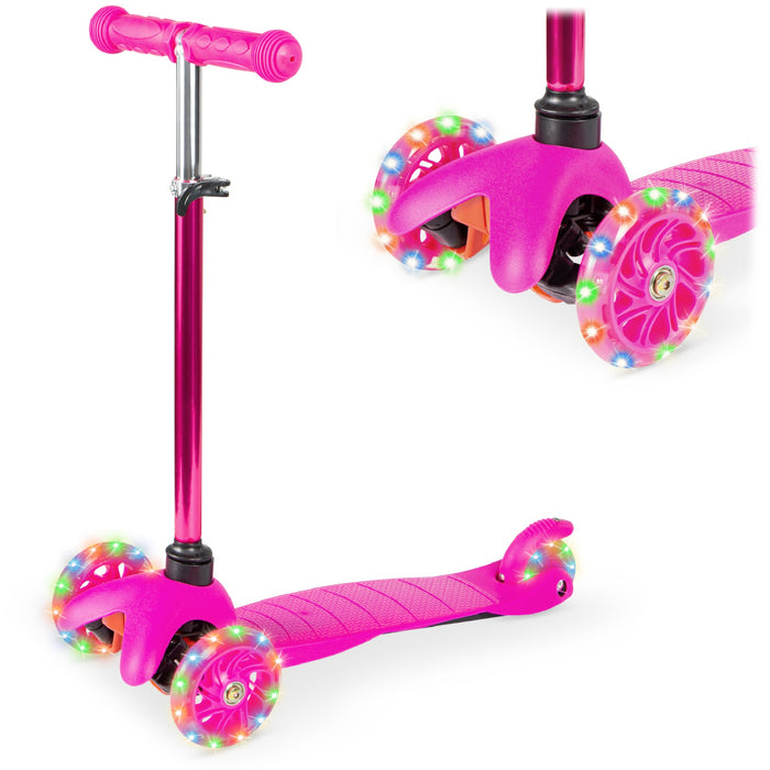 Kids Mini Kick Scooter Toy w/ Colorful Light-Up Wheels, Adjustable T-Bar