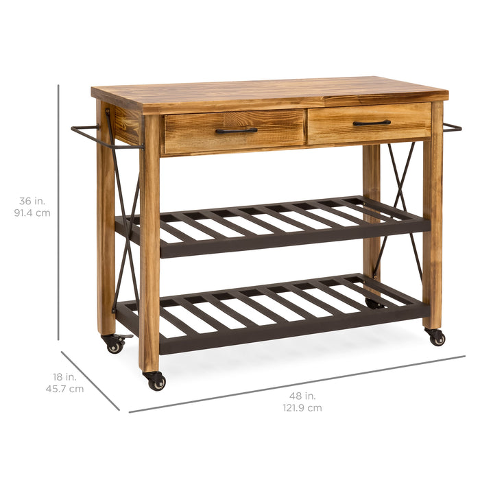 Industrial Kitchen Cart w/ Lockable Wheels - Natural