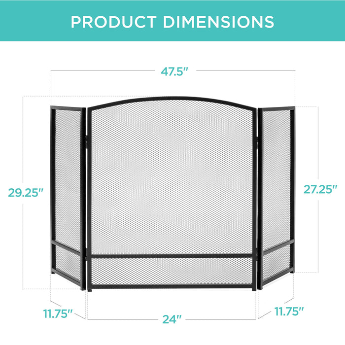 Pare-feu simple à 3 panneaux en maille d'acier avec finition usée - 47,5 x 27,25 po