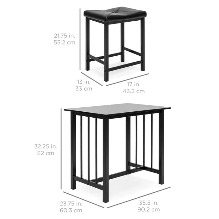 Ensemble de table à manger 3 pièces à hauteur de comptoir avec 2 tabourets, conception peu encombrante