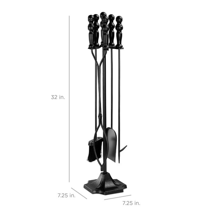 Ensemble d'outils pour foyer et foyer d'intérieur et d'extérieur en fer rustique de 5 pièces avec support