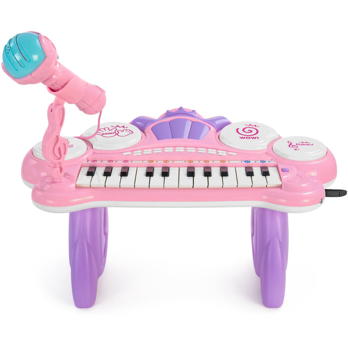 Clavier électronique musical pour enfants à 24 touches avec batterie, microphone, MP3 - Rose