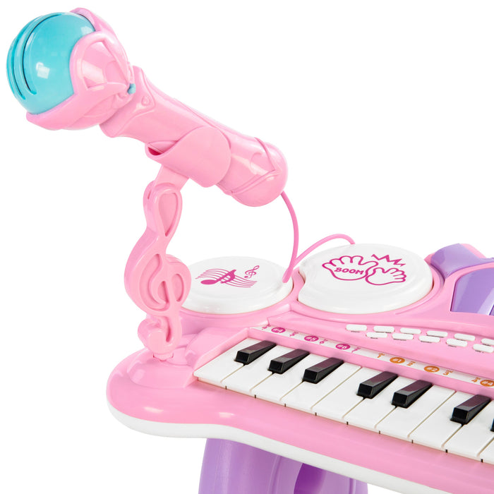 Clavier électronique musical pour enfants à 24 touches avec batterie, microphone, MP3 - Rose