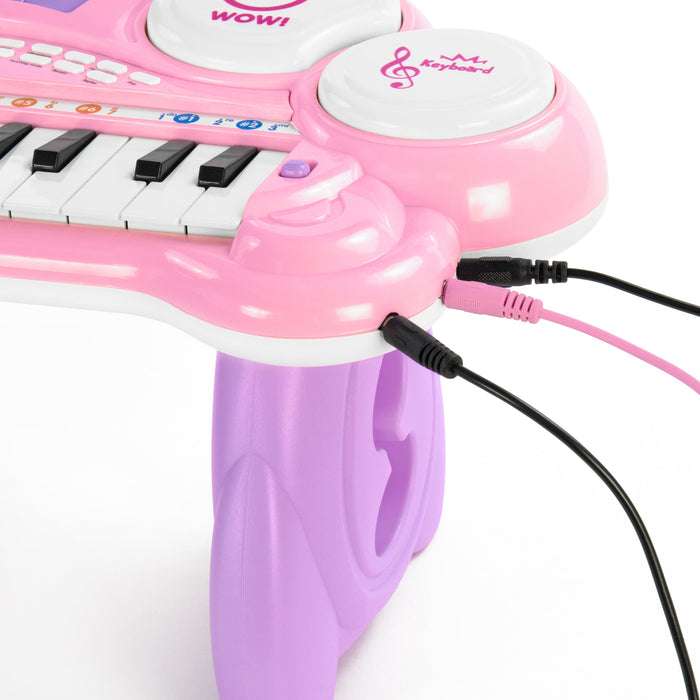 Clavier électronique musical pour enfants à 24 touches avec batterie, microphone, MP3 - Rose