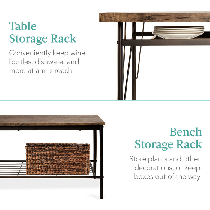 Ensemble de salle à manger moderne 6 pièces avec étagères de rangement, table, banc, 4 chaises - 55 po