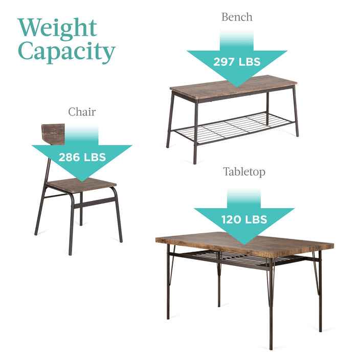 Ensemble de salle à manger moderne 6 pièces avec étagères de rangement, table, banc, 4 chaises - 55 po