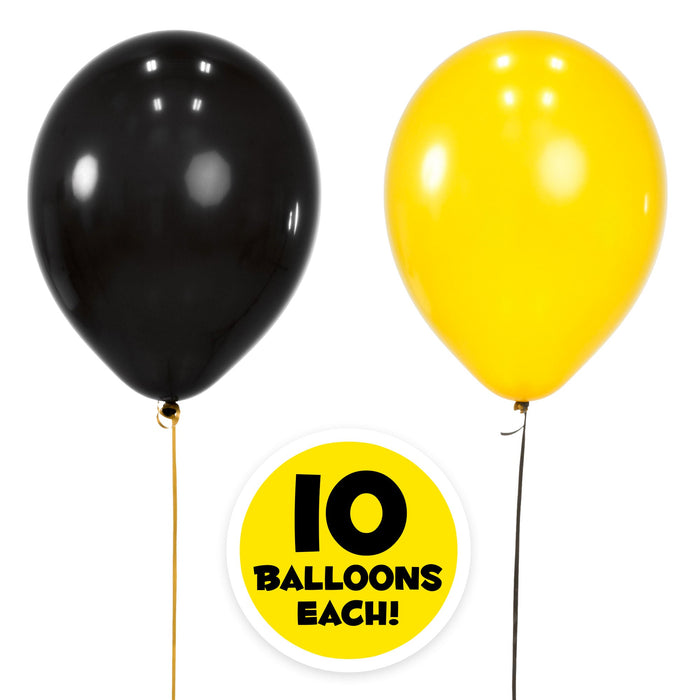 Ensemble de décorations de fête d'anniversaire avec bannière, 6 pompons, 20 ballons - Or/noir