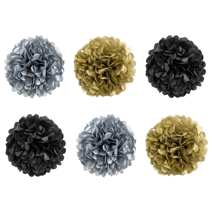 Ensemble de décorations de fête d'anniversaire avec bannière, 6 pompons, 20 ballons - Or/noir