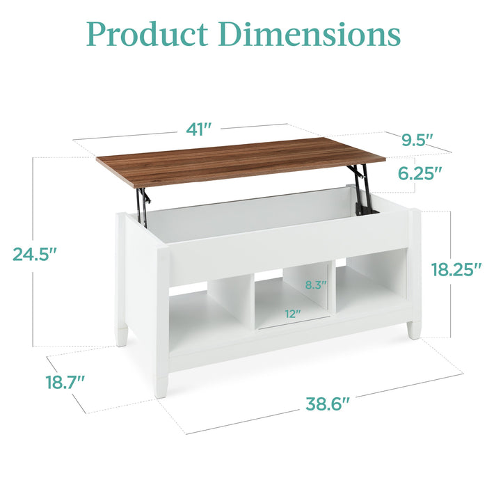 Multifunctional Lift Top Coffee Table w/ Hidden Storage, 3 Cubbies