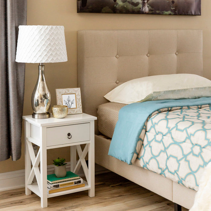 Upholstered Twin Platform Bed w/ Tufted Headboard, Wood Slats